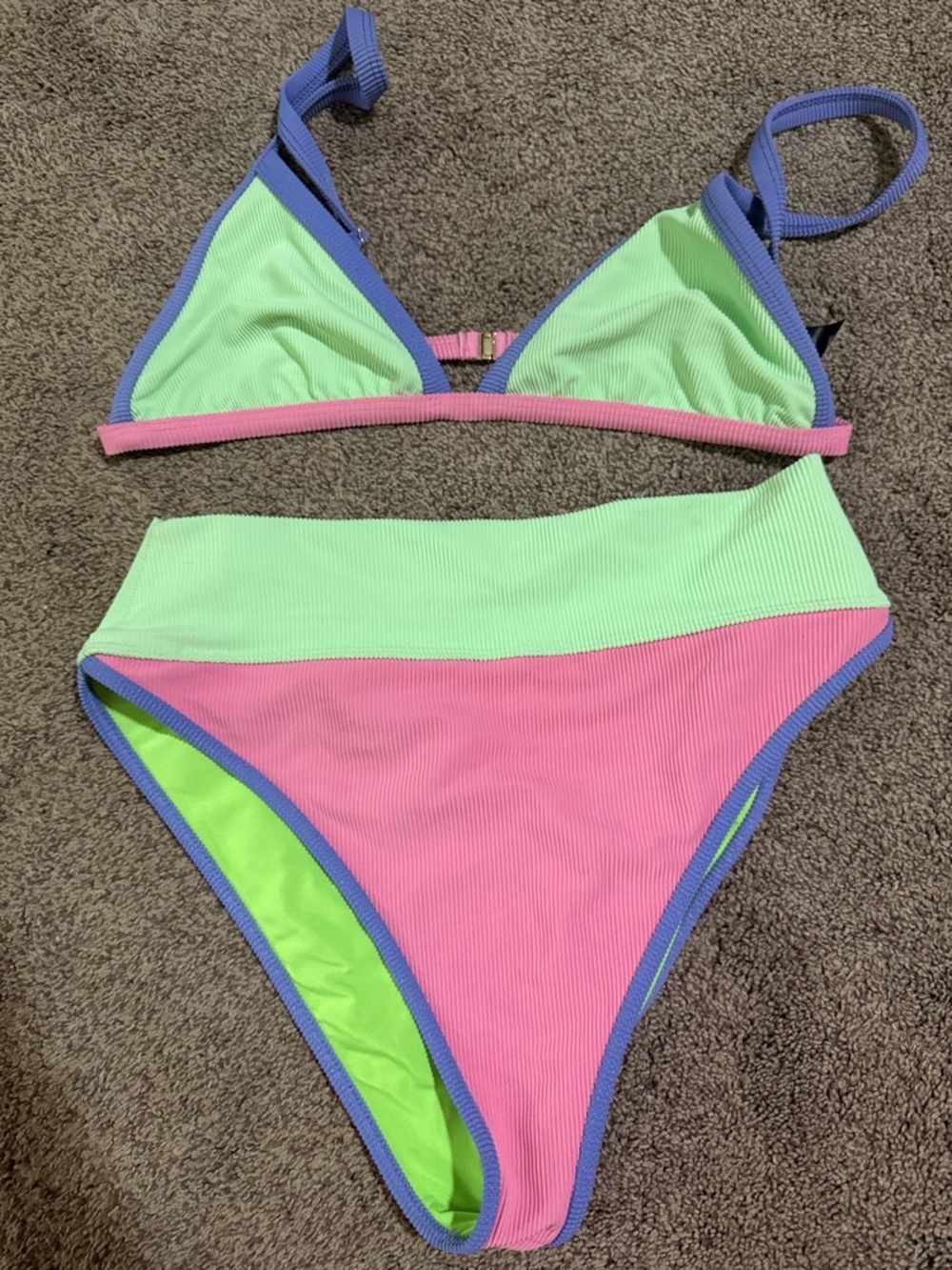 Beach Riot Neon Triangle Bikini - Lime, Pink & Purple Trim